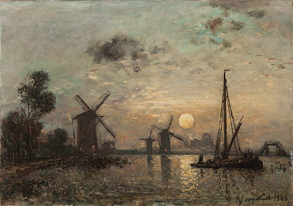 Johan Barthold Jongkind, Windmills on the water’s edge [Moulins au bord de l’eau], 1866