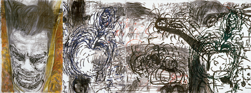 Mike Parr, The Trojan(ed) Horse (self portrait as a stage), 1983-84 at P.S.1 in New Yourk, 1984