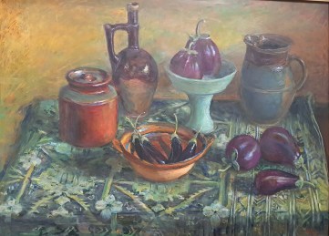 Margaret Olley, Aubergine and jug c1982